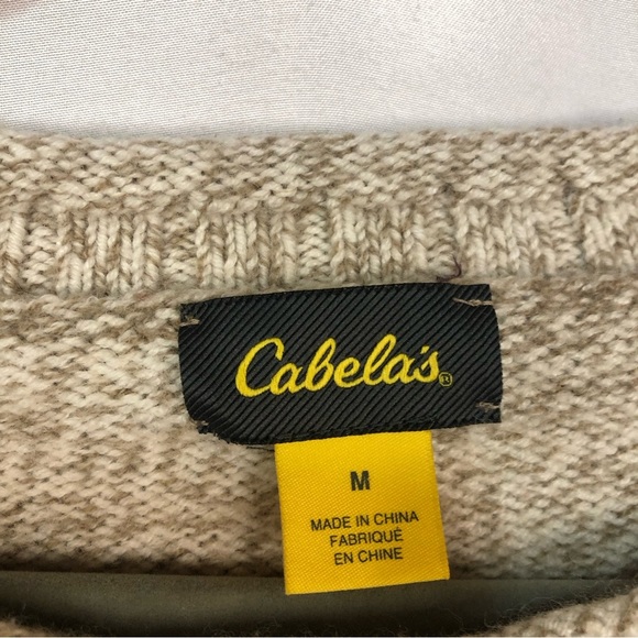 Cabela’s Women’s Sweater Crew Neck Raglan Sleeve Camel/White Rounded Tail - Picture 6 of 8